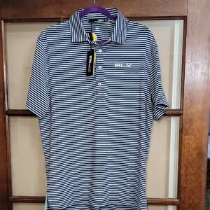 Ralph Lauren Blue and White golf Polo Shirt with Classic Striped Pattern